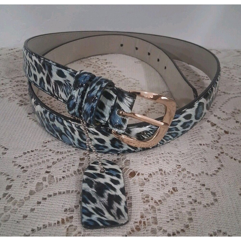 Y2k 2000s Style Leather Blue Cheetah Print Skinny Belt Lisa Frank Womens XL
